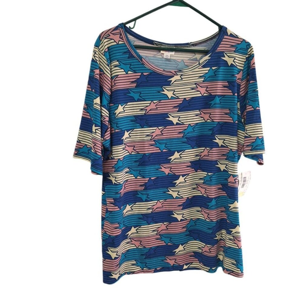 Lularoe Gigi Short Sleeve Top Womens Plus 3X Pink Blue Soft